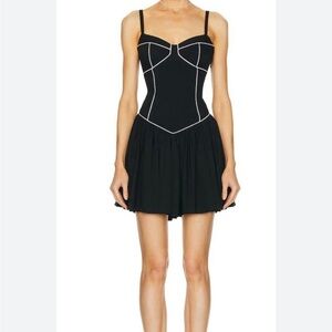 Caroline Constas Black Backless Mini Dress with White Piping